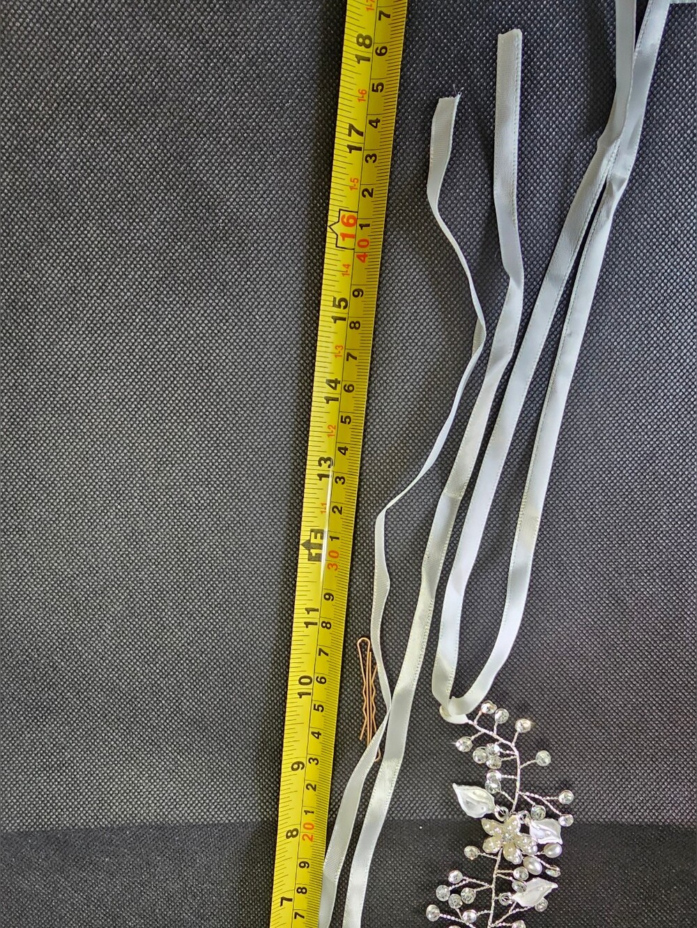 Bridal Ribbon Hair Vine with Pearls and Crystals - Ivory - Picture 5 of 6